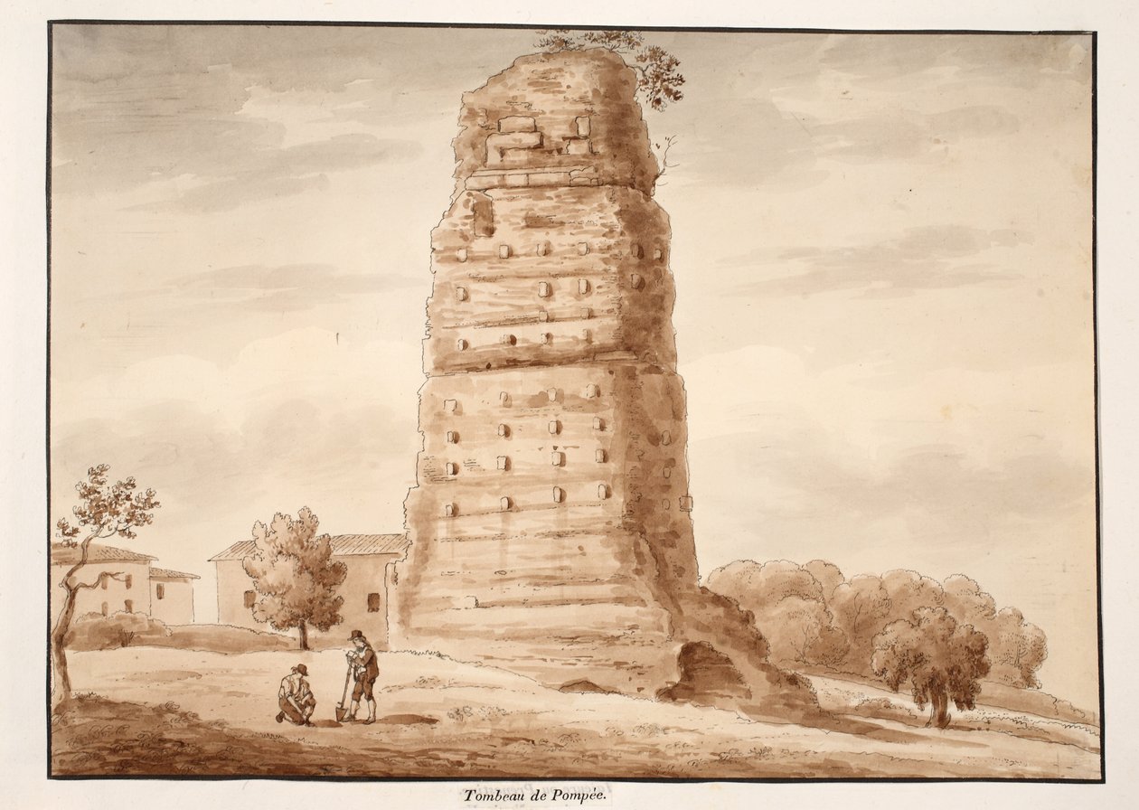 Grób Pompejusza, 1833 (akwaforta z brązową lawiną) autorstwa Agostino Tofanelli