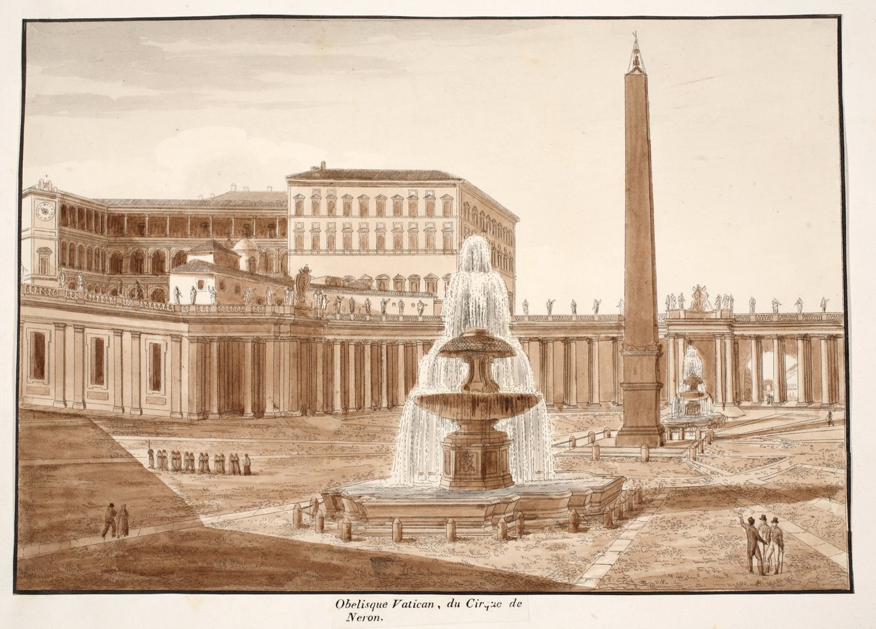 Obelisk Watykański, z Cyrku Nerona, 1833 (akwaforta z brązową lawiną) autorstwa Agostino Tofanelli