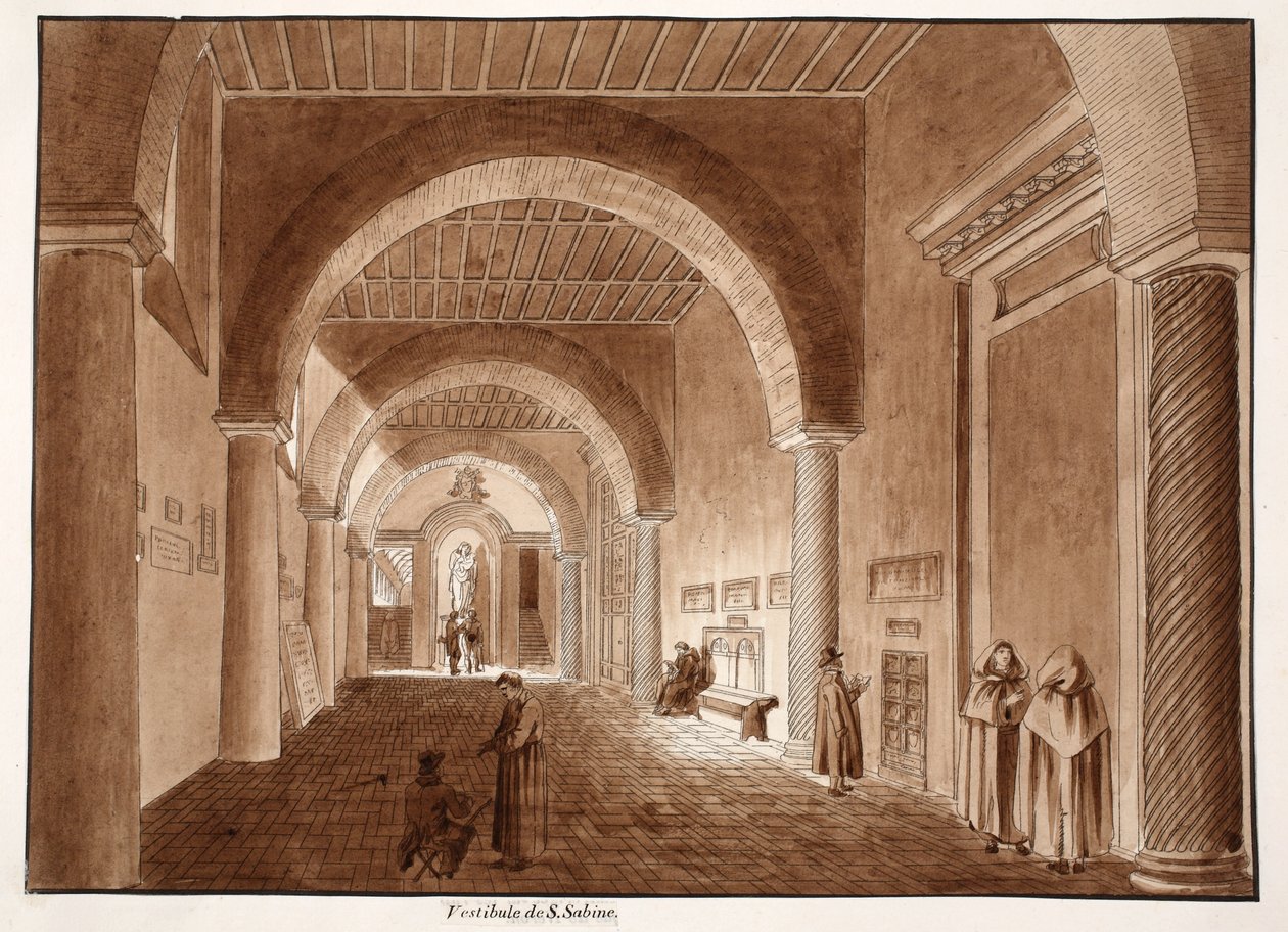 Przedsionek Santa Sabina, 1833 (akwaforta z brązowym washem) autorstwa Agostino Tofanelli