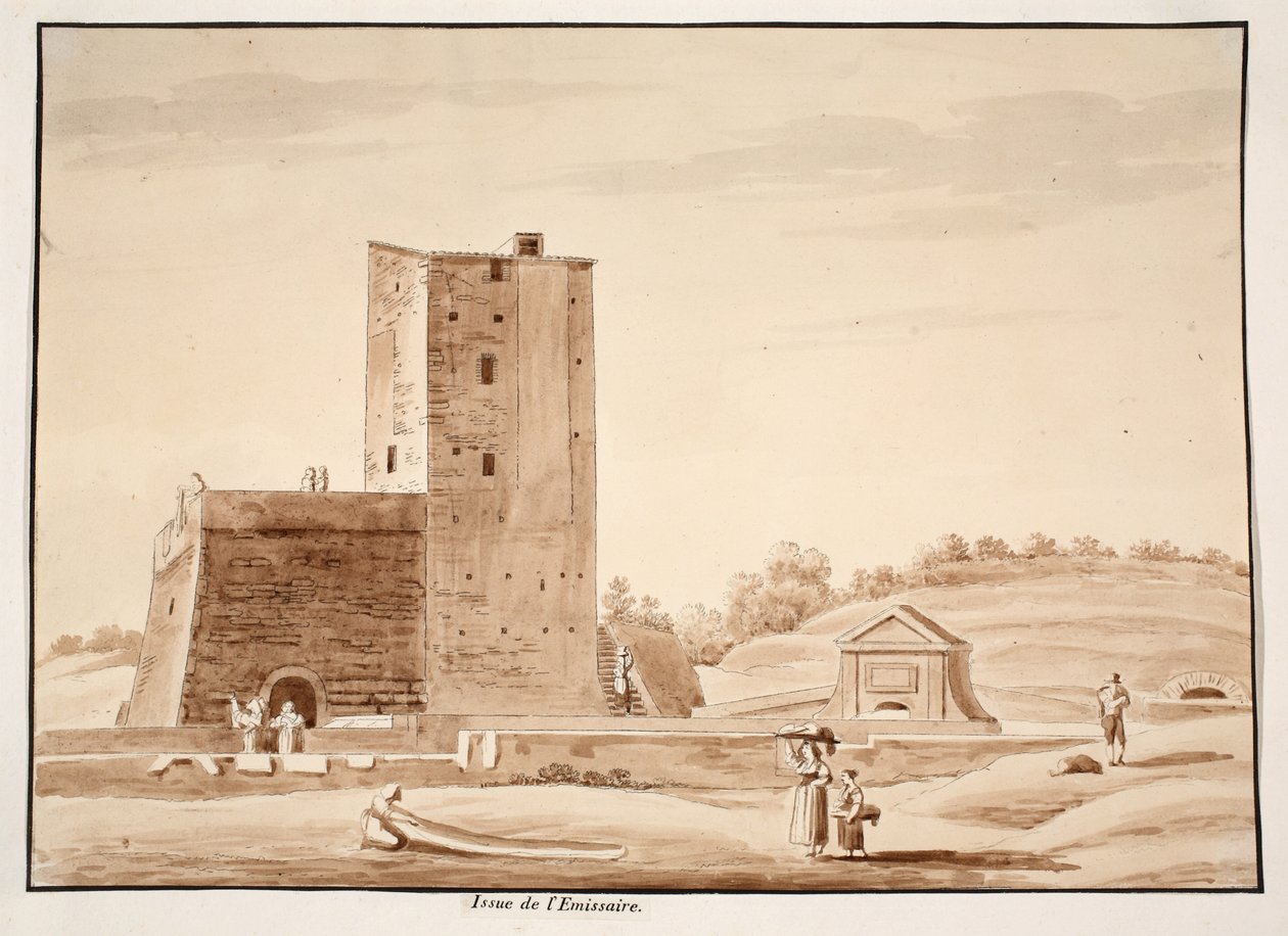 Powstanie emmisarium jeziora Albano, 1833 r. (akwaforta z brązową lawiną) autorstwa Agostino Tofanelli