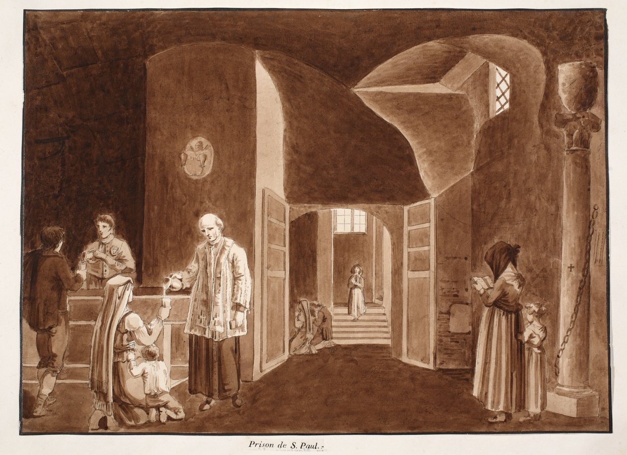 Więzienie św. Pawła, 1833 (akwaforta z brązowym lawowaniem) autorstwa Agostino Tofanelli