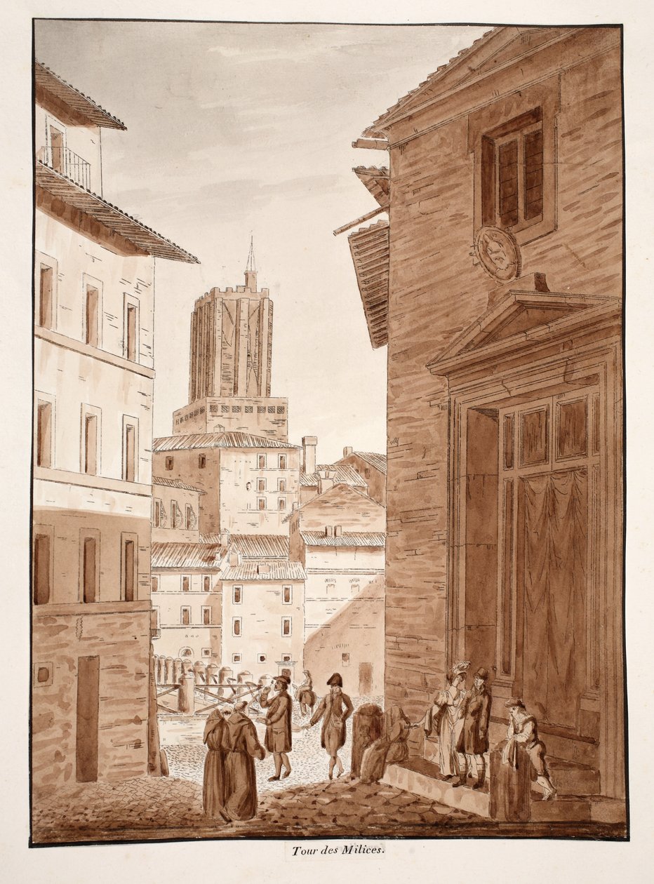 Torre delle Milizie, 1833 (akwaforta z brązowym washem) autorstwa Agostino Tofanelli