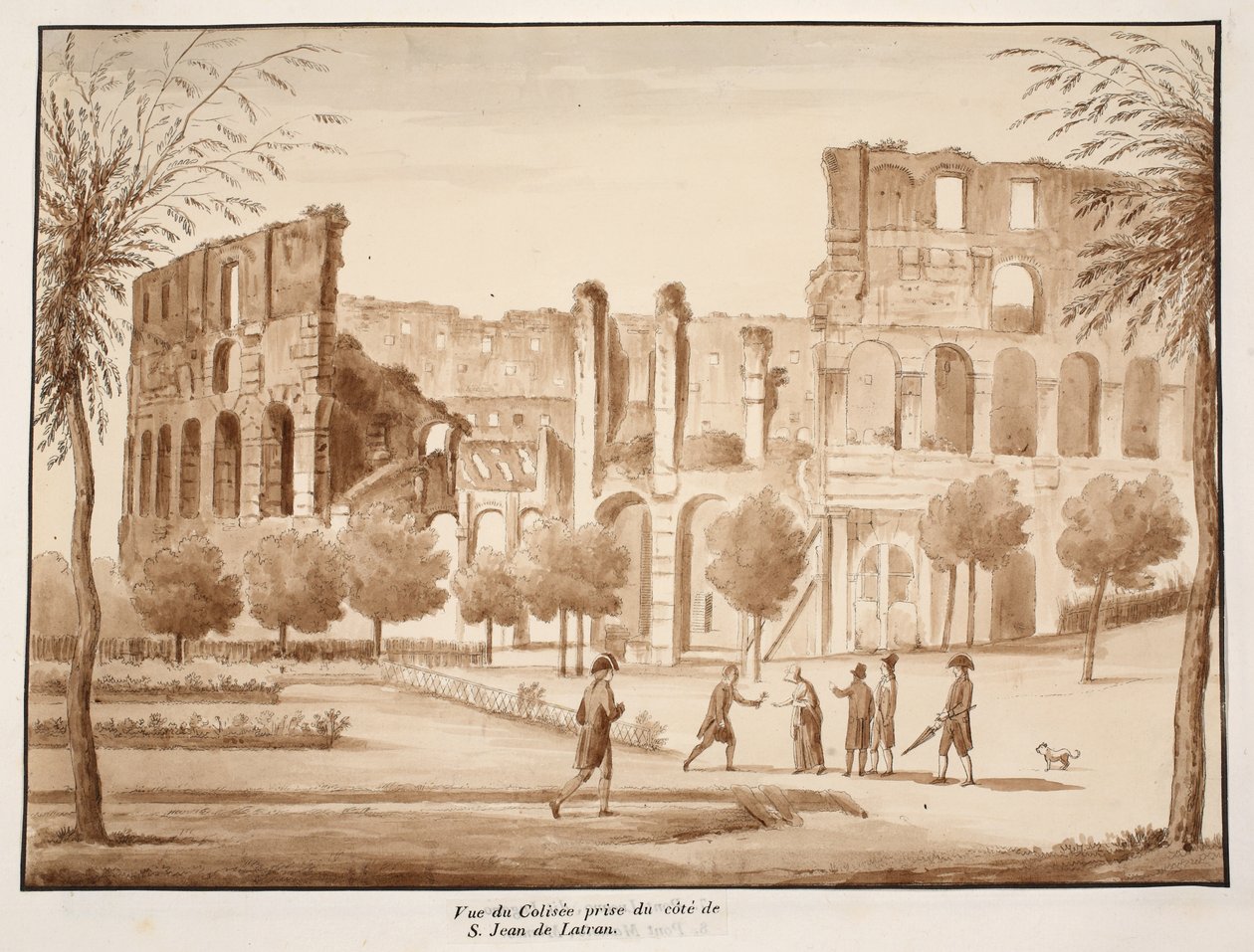 Widok Koloseum od strony św. Jana na Lateranie, 1833 (akwaforta z brązową lawiną) autorstwa Agostino Tofanelli