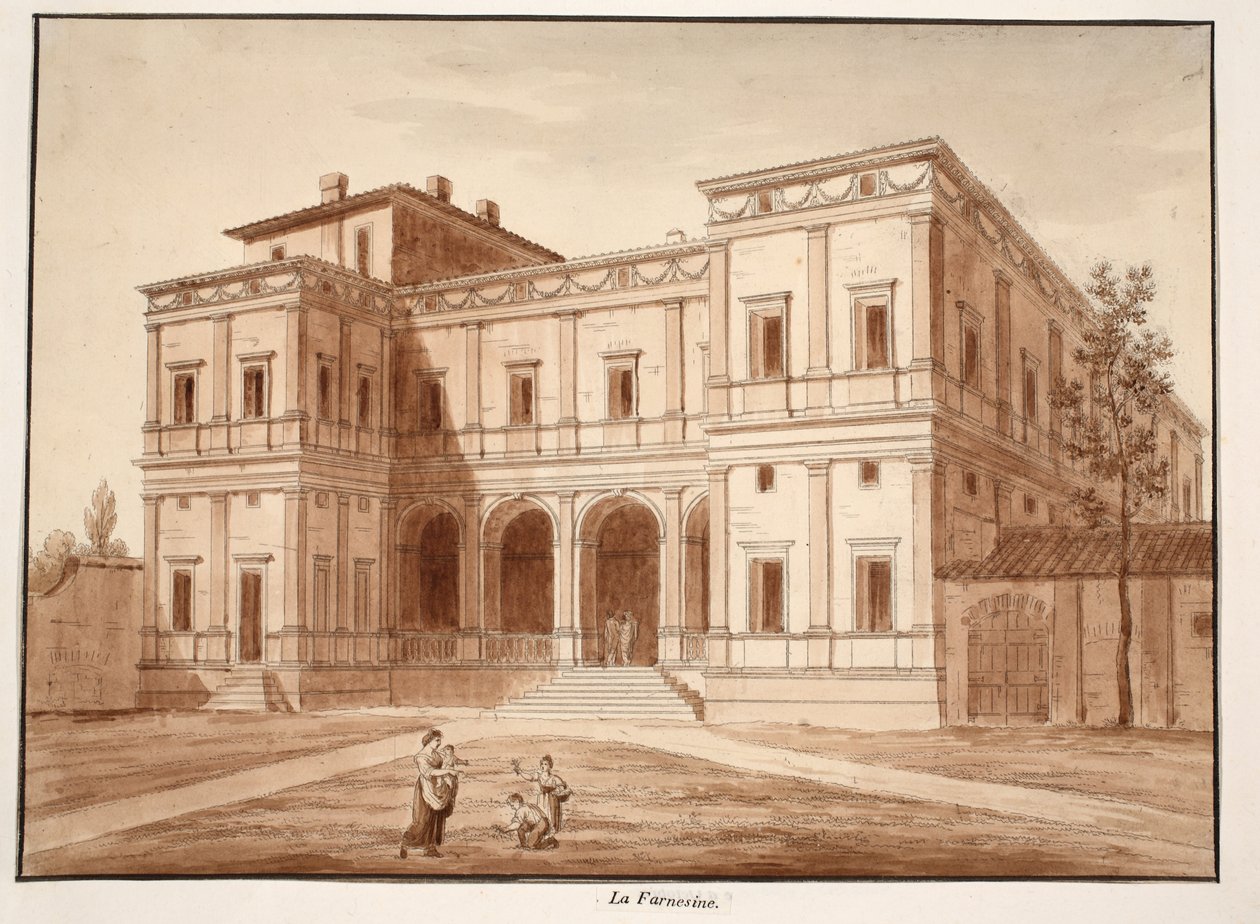 Villa Farnesina, 1833 (akwaforta z brązową farbą) autorstwa Agostino Tofanelli