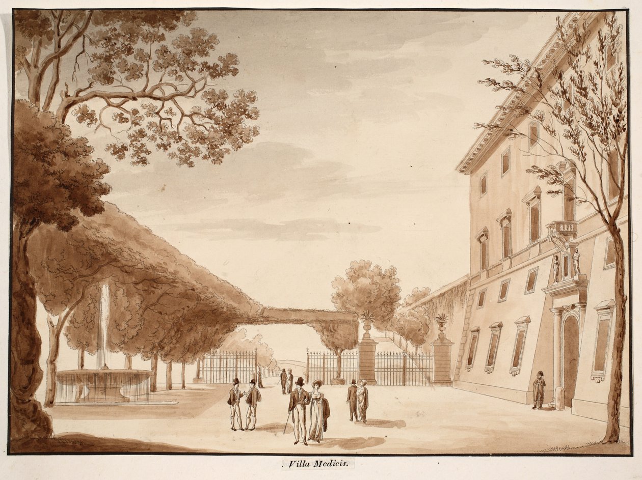 Willa Medici, 1833 (akwaforta z brązową płukaniem) autorstwa Agostino Tofanelli