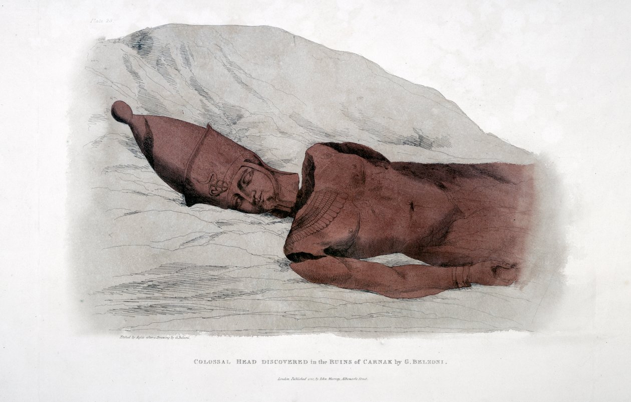 Kolosalna głowa Odkryta w ruinach Carnaku przez G Belzoniego, 1820 autorstwa Agostino Aglio