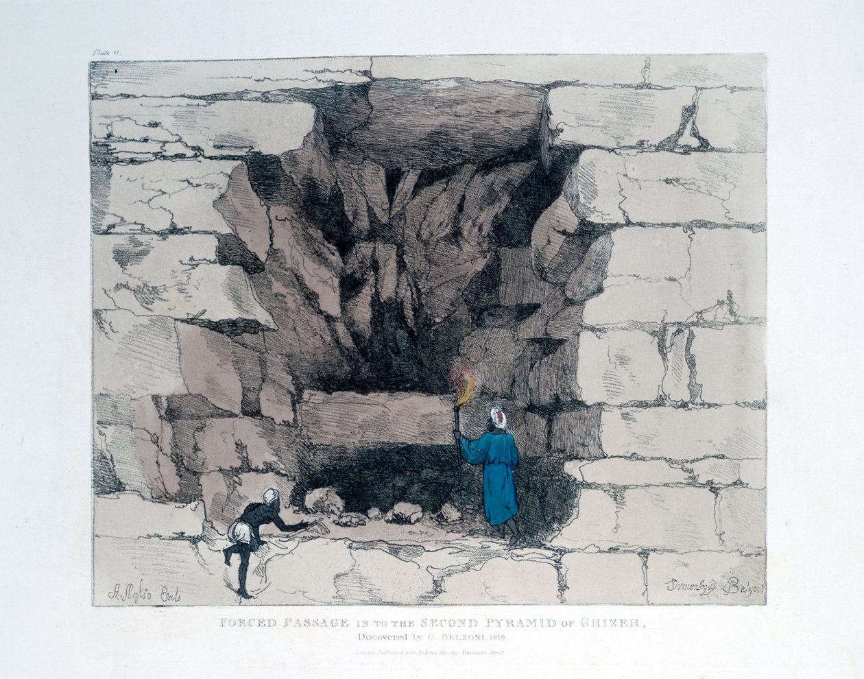 Wymuszone przejście w drugiej piramidzie w Gizie, Egipt, 1820 autorstwa Agostino Aglio