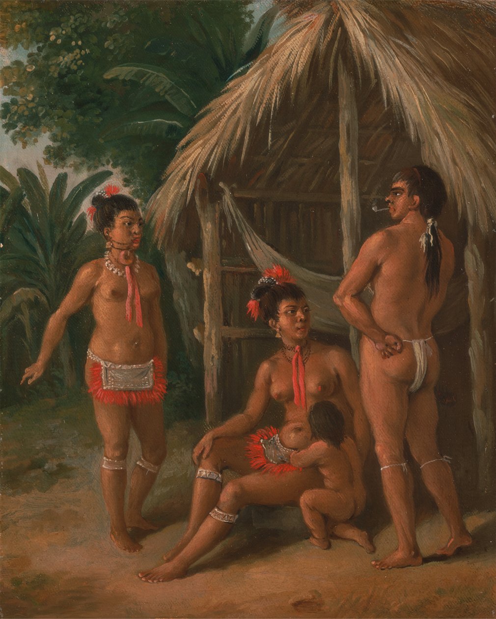 Rodzina Karaibów z Wysp Podwietrznych przed chatą, ca. 1780. autorstwa Agostino Brunias