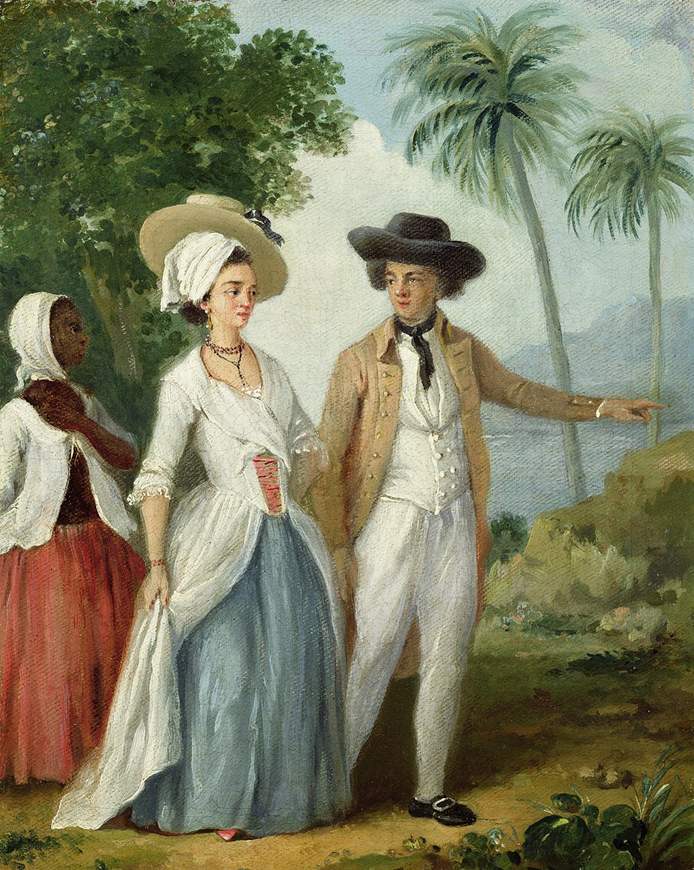 Plantator i jego żona, pod opieką sługi, ok. 1780 (olej na płótnie) autorstwa Agostino Brunias