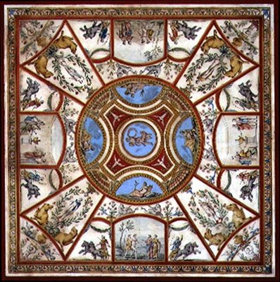 Projekt sufitu w malowanym pokoju śniadaniowym w Kedlestone Hall, Derbyshire, ok. 1760 (pióro i tusz oraz akwarela na papierze) autorstwa Agostino Brunias