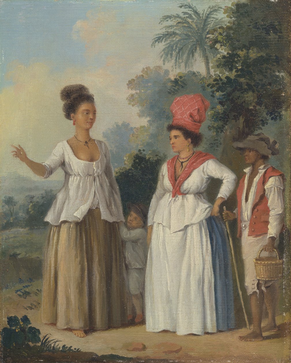 Kolorowe kobiety z Indii Zachodnich, z dzieckiem i czarnym sługą, ca. 1780. autorstwa Agostino Brunias