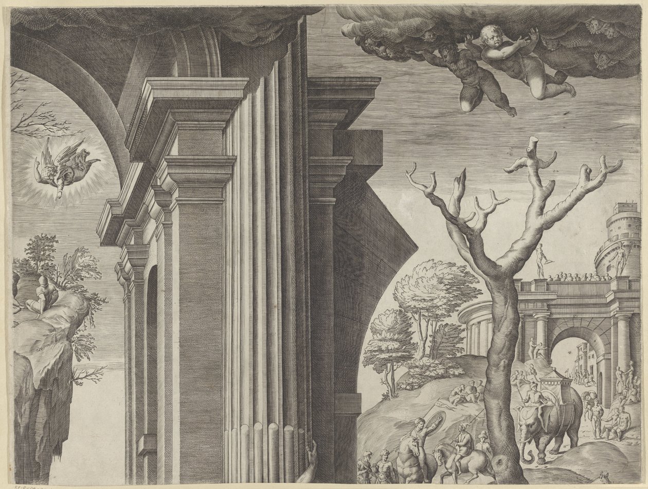 Adoracja Trzech Króli (w prawym górnym rogu) autorstwa Agostino Carracci