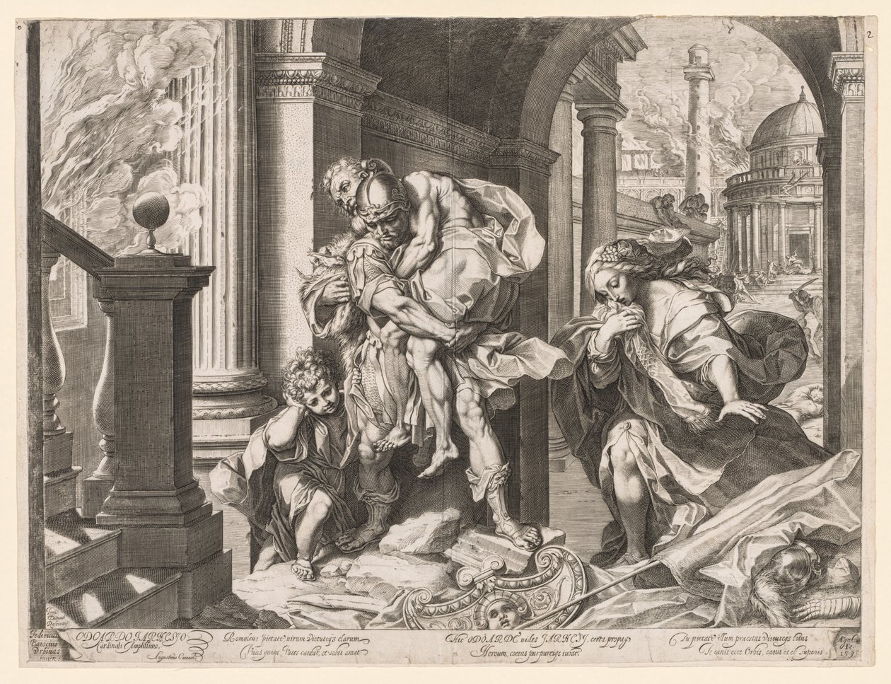 Eneasz i jego rodzina uciekają z Troi autorstwa Agostino Carracci