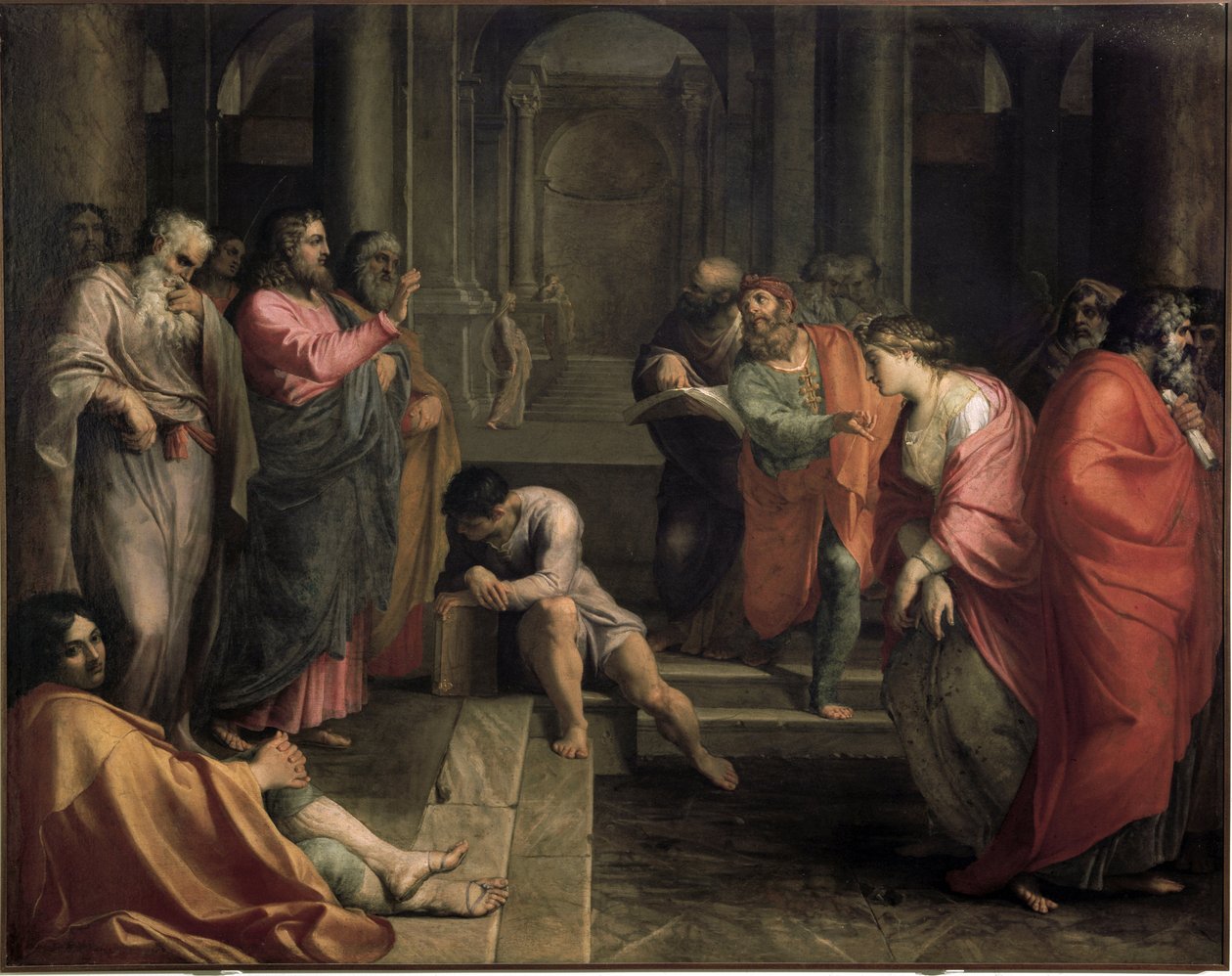 Jezus Chrystus i niewiasta przyłapana na cudzołóstwie (olej na płótnie) autorstwa Agostino Carracci