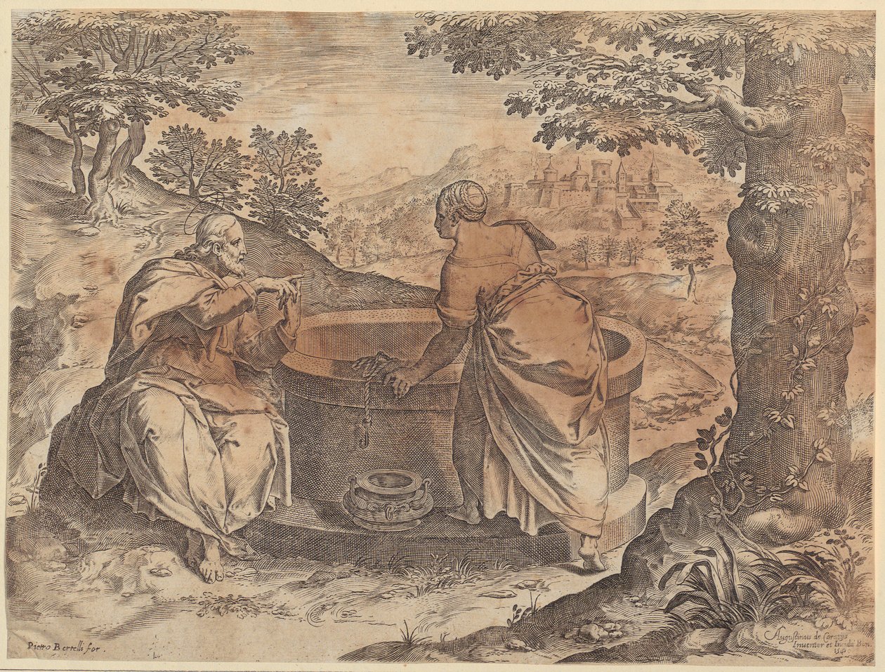 Jezus i Samarytanka autorstwa Agostino Carracci