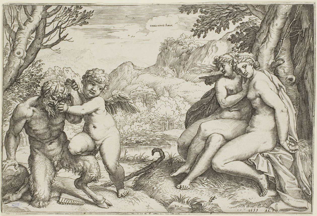 Miłość wszystko zwycięża autorstwa Agostino Carracci