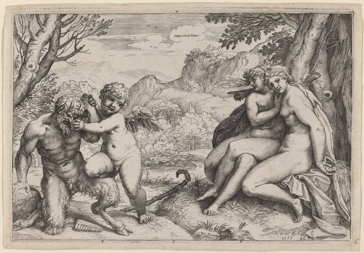 Oswajanie Erosa autorstwa Agostino Carracci