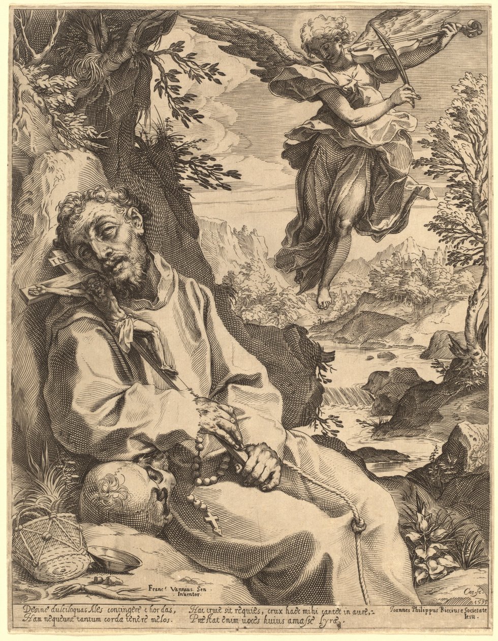 Święty Franciszek pocieszany przez muzykującego anioła autorstwa Agostino Carracci