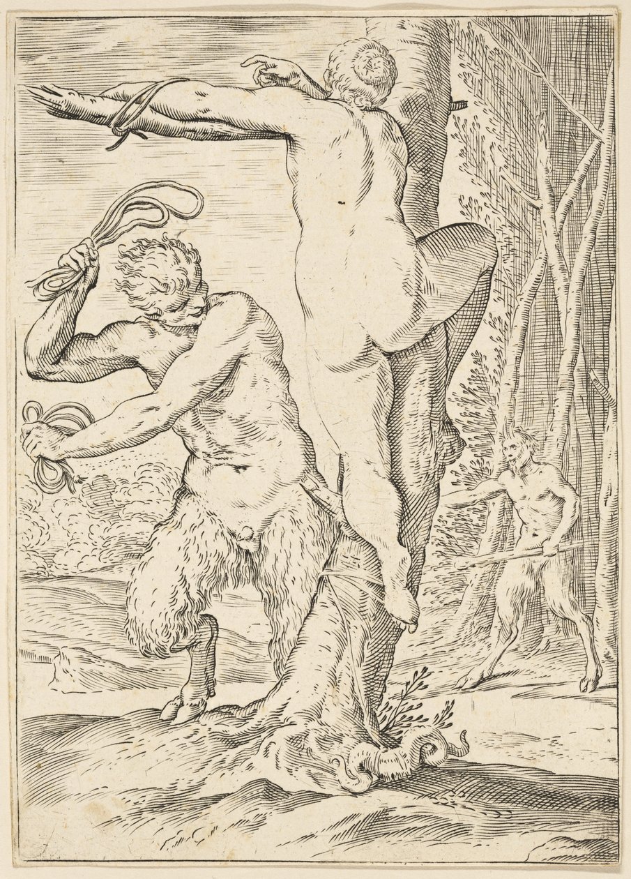 Satyr biczujący nimfę, ok. 1590-95 autorstwa Agostino Carracci