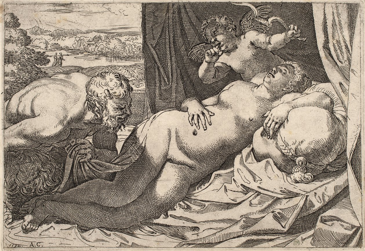 Satyr i nimfa autorstwa Agostino Carracci