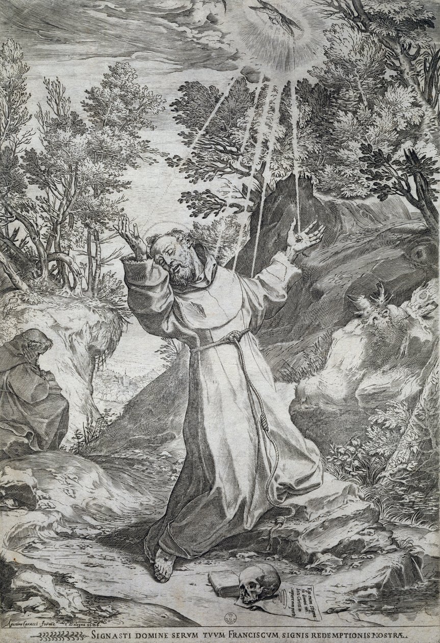 Stygmatyzacja św. Franciszka na górze La Verna (1224) autorstwa Agostino Carracci