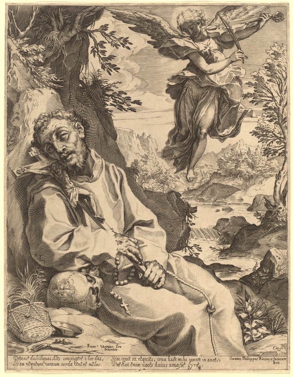 Św. Franciszek pocieszany przez muzycznego anioła autorstwa Agostino Carracci after Francesco Vanni