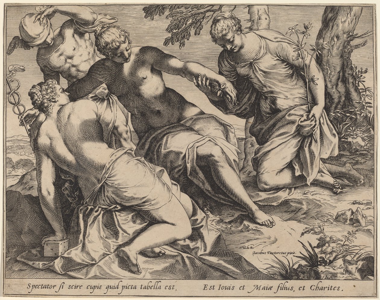 Merkury i trzy łaski autorstwa Agostino Carracci after Jacopo Tintoretto