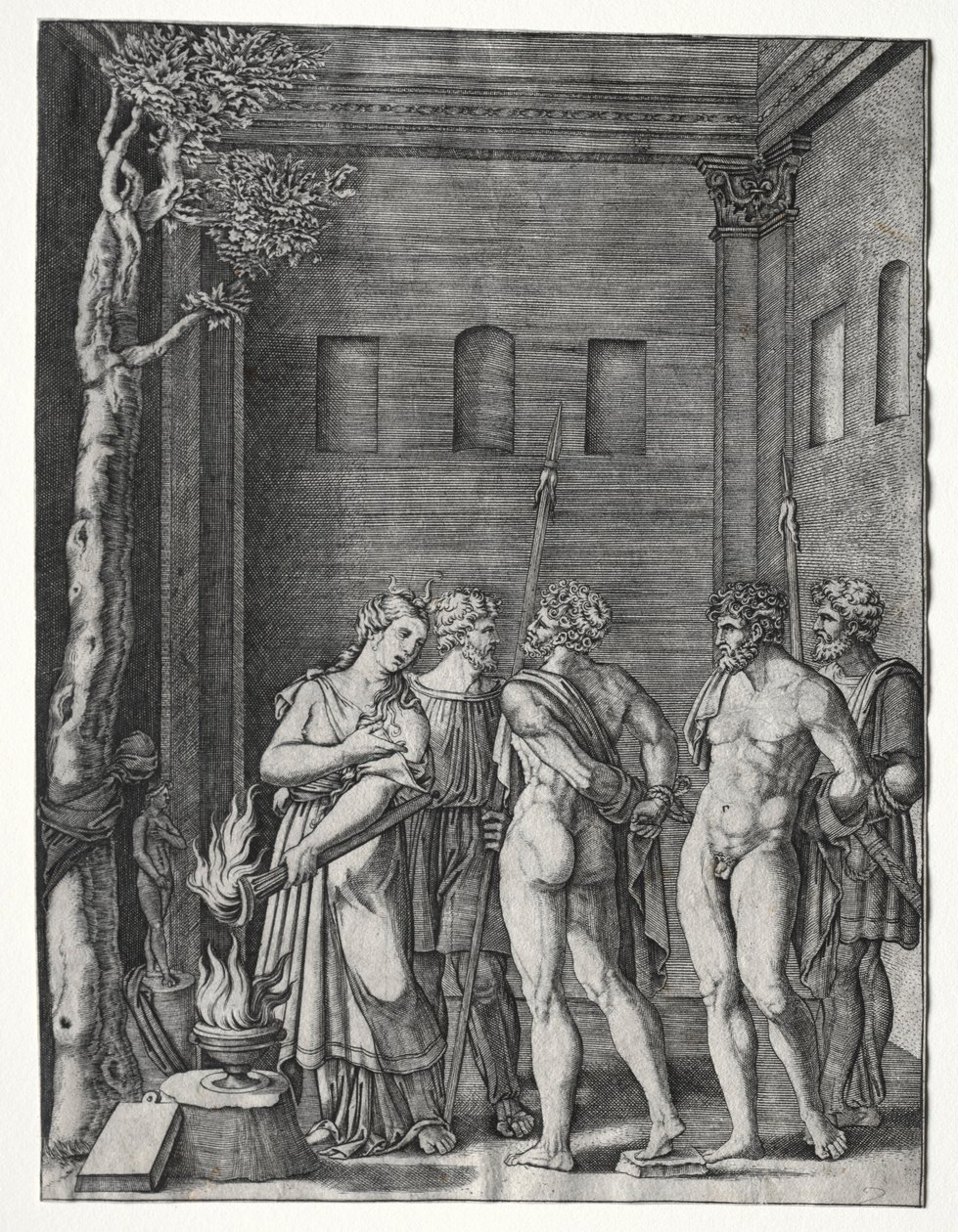 Orestes i Pylades sprowadzeni do Ifigenii na ofiarę, 15141536. autorstwa Agostino Musi