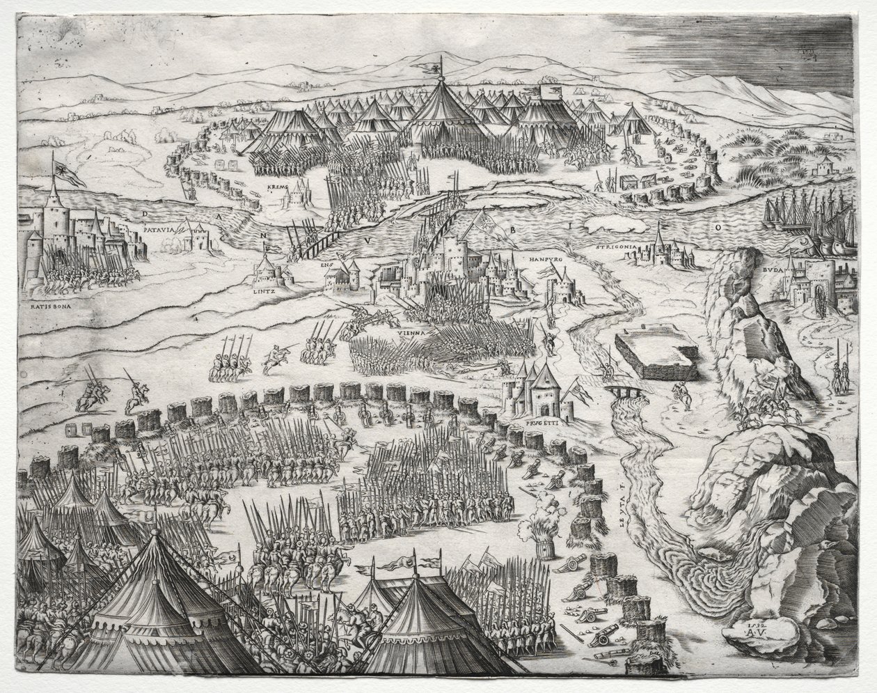 Pozycja i obóz armii Karola V i Solimana II, 1532. autorstwa Agostino Musi