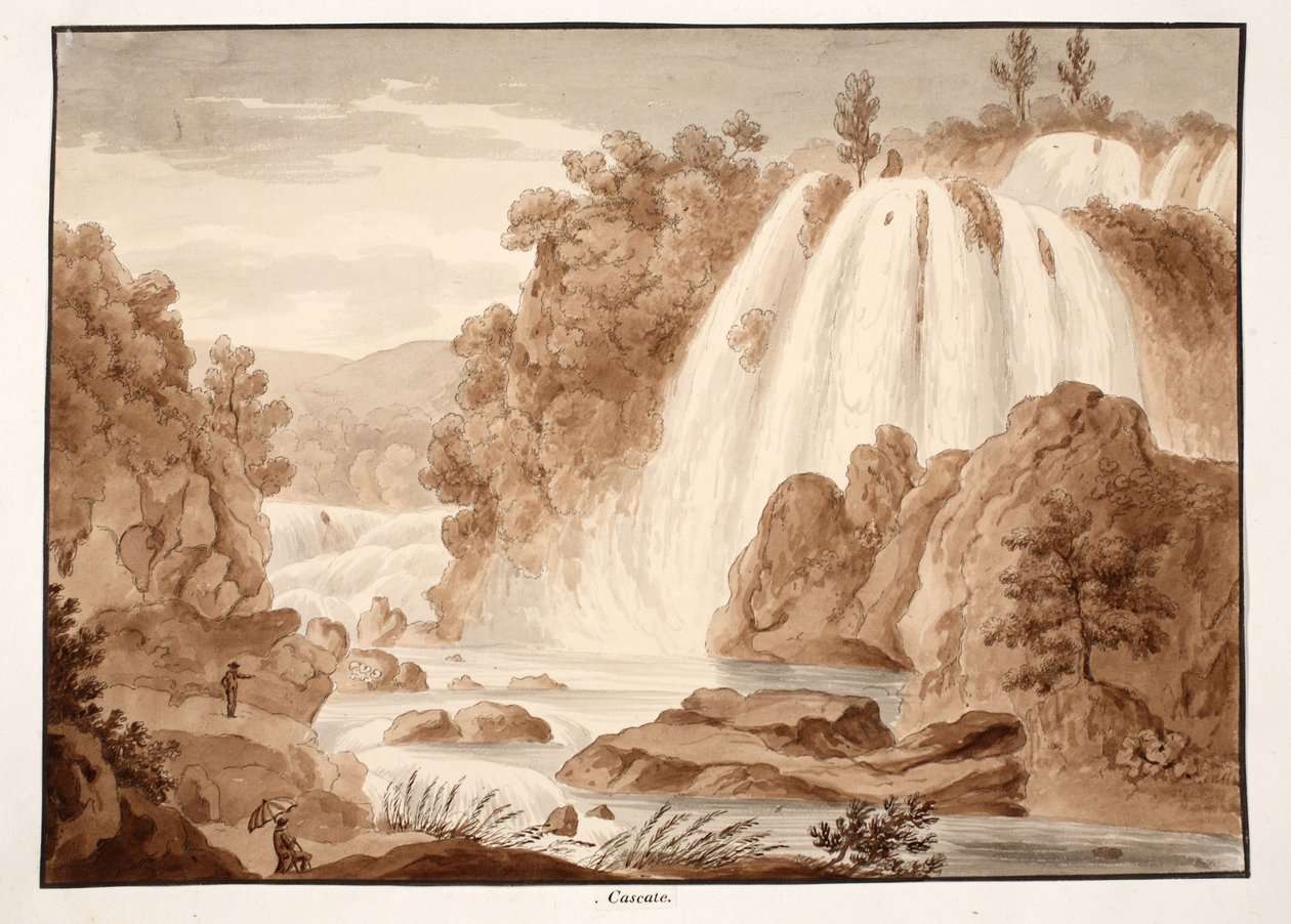 Kaskada w Tivoli, 1833 (akwaforta z brązową farbą) autorstwa Agostino Tofanelli