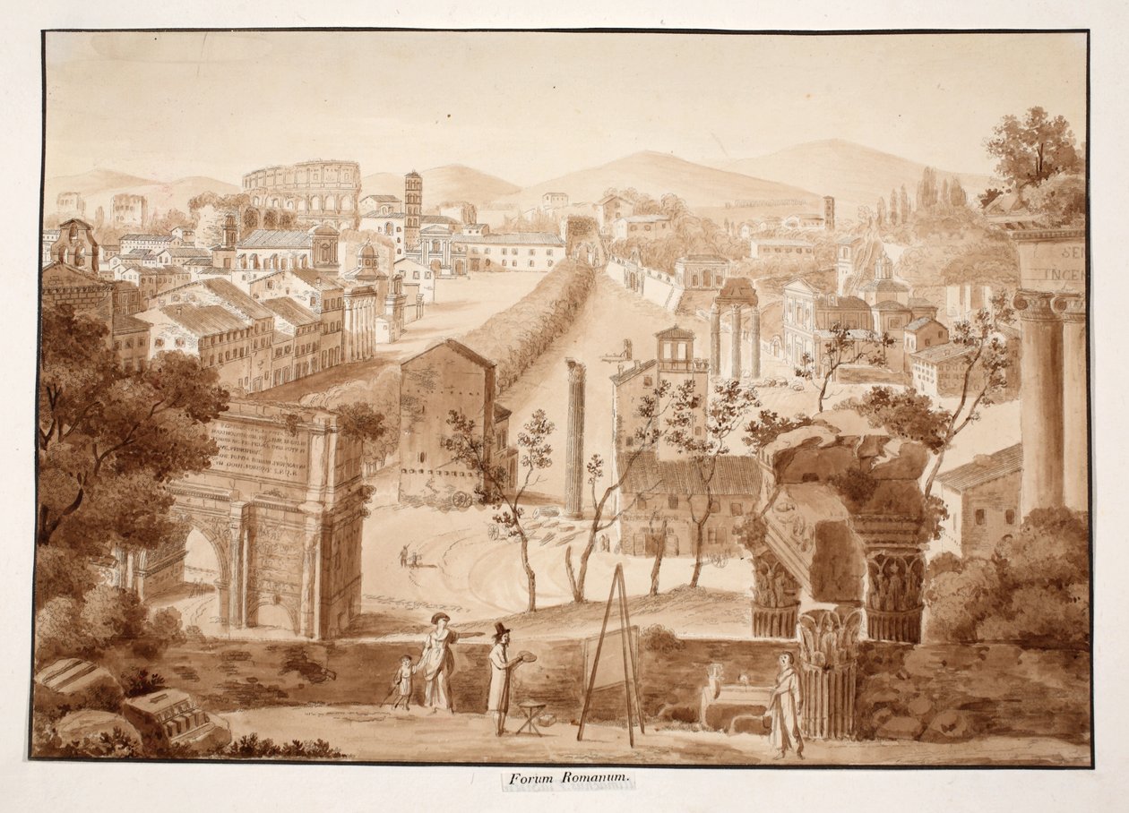 Forum Romanum, 1833 (akwaforta z brązową lawiną) autorstwa Agostino Tofanelli