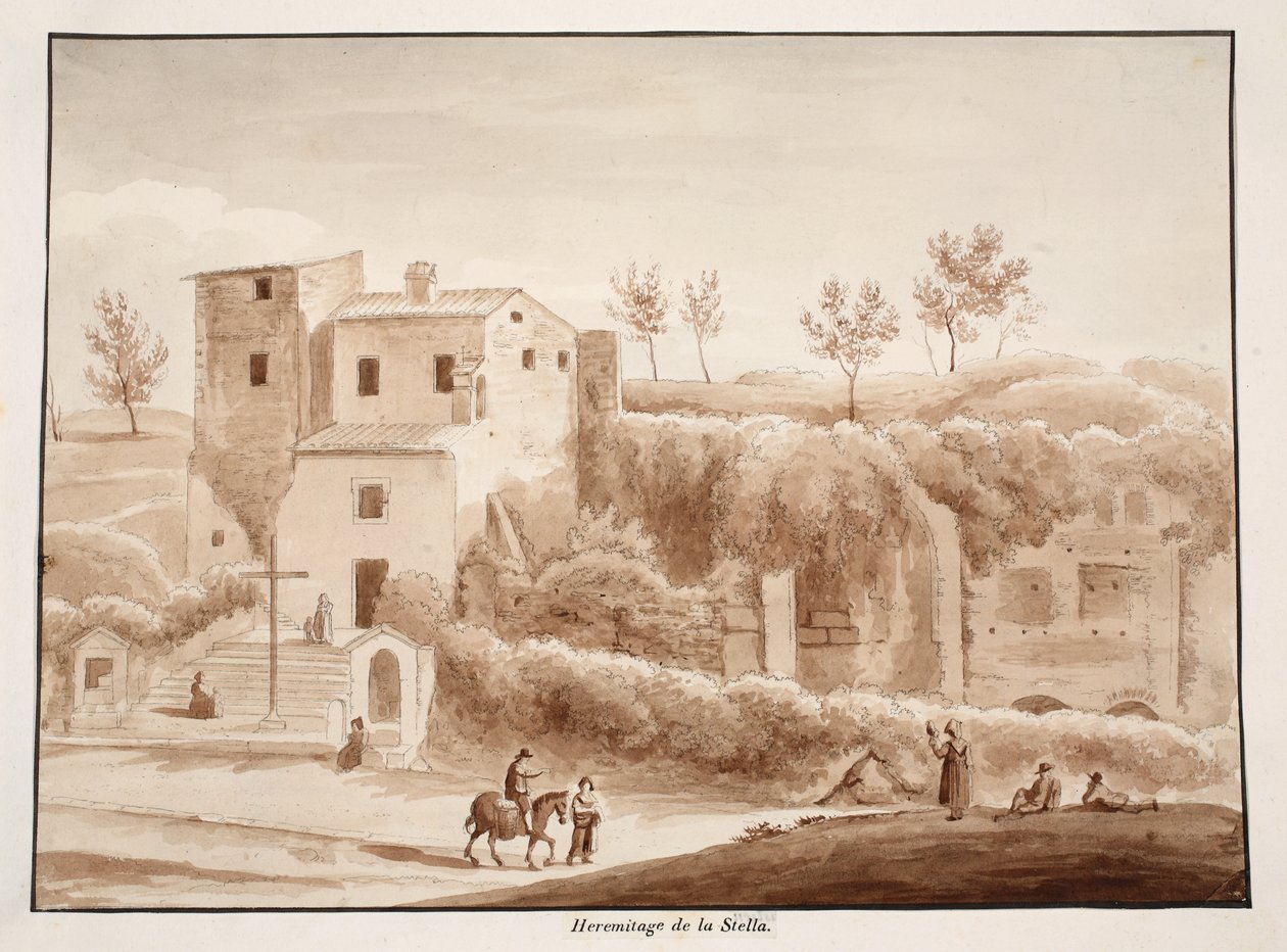 Pustelnia Madonny della Stella, 1833 (akwaforta z brązowym washem) autorstwa Agostino Tofanelli