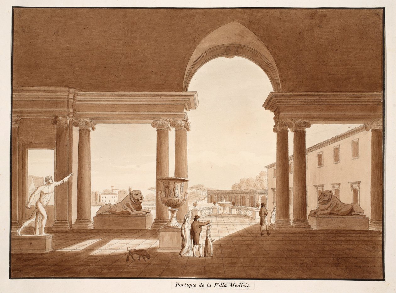 Portyk Willi Medici, 1833 (akwaforta z brązową lawiną) autorstwa Agostino Tofanelli