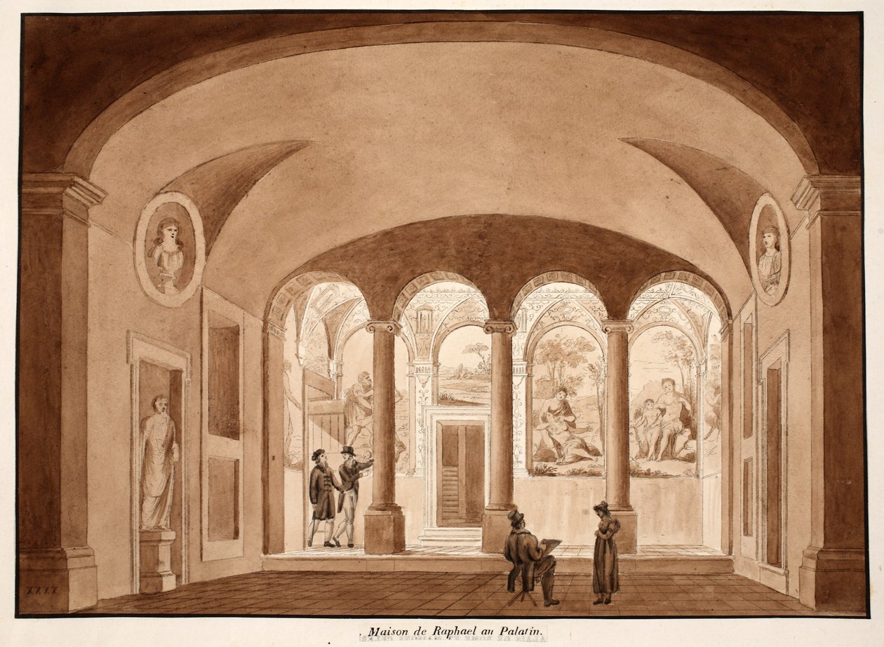 Dom Rafaela na Palatynie, 1833 (akwaforta z brązową lawiną) autorstwa Agostino Tofanelli