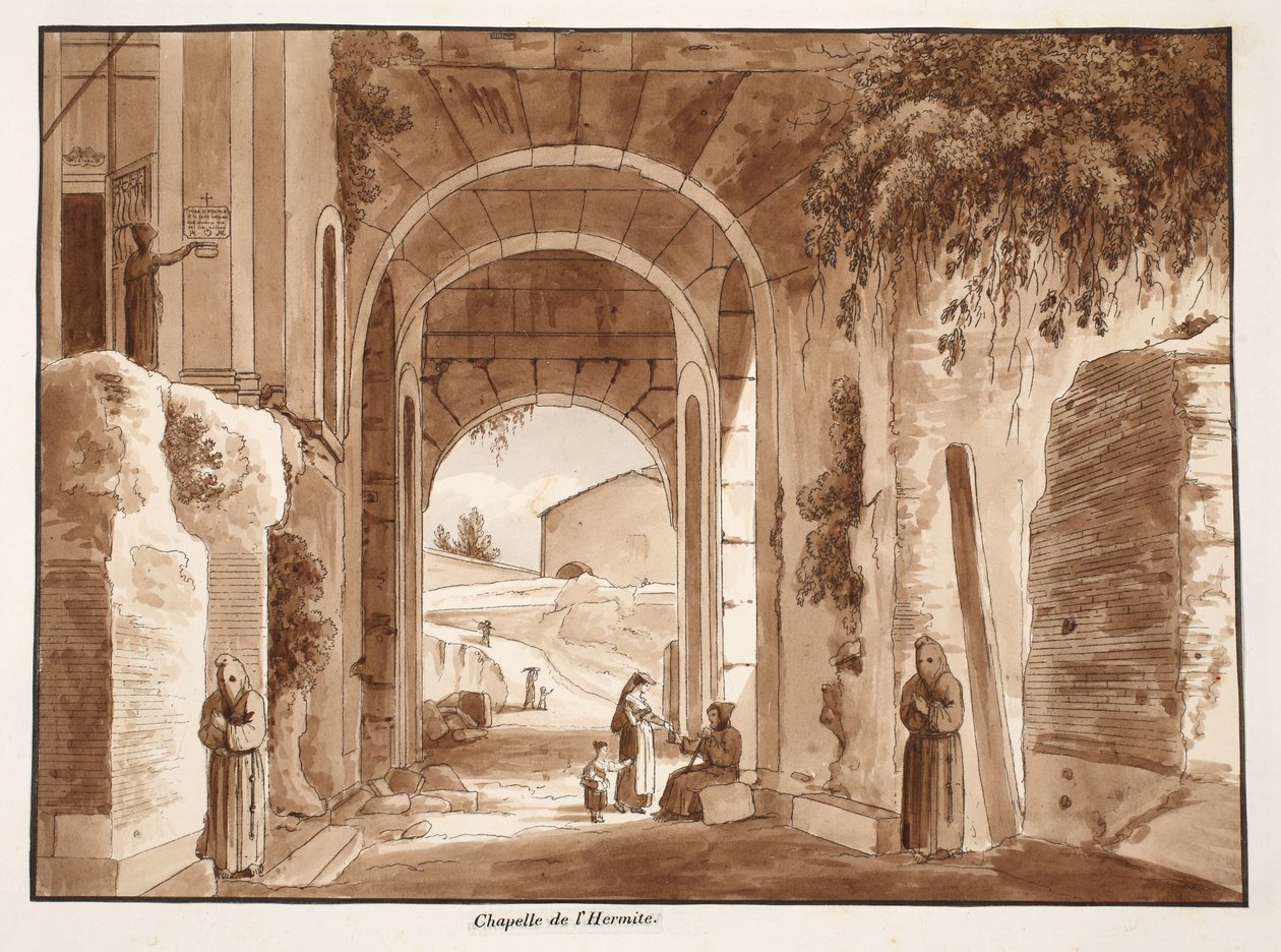 Kaplica Pustelnika w Koloseum, 1833 (akwaforta z brązową farbą) autorstwa Agostino Tofanelli