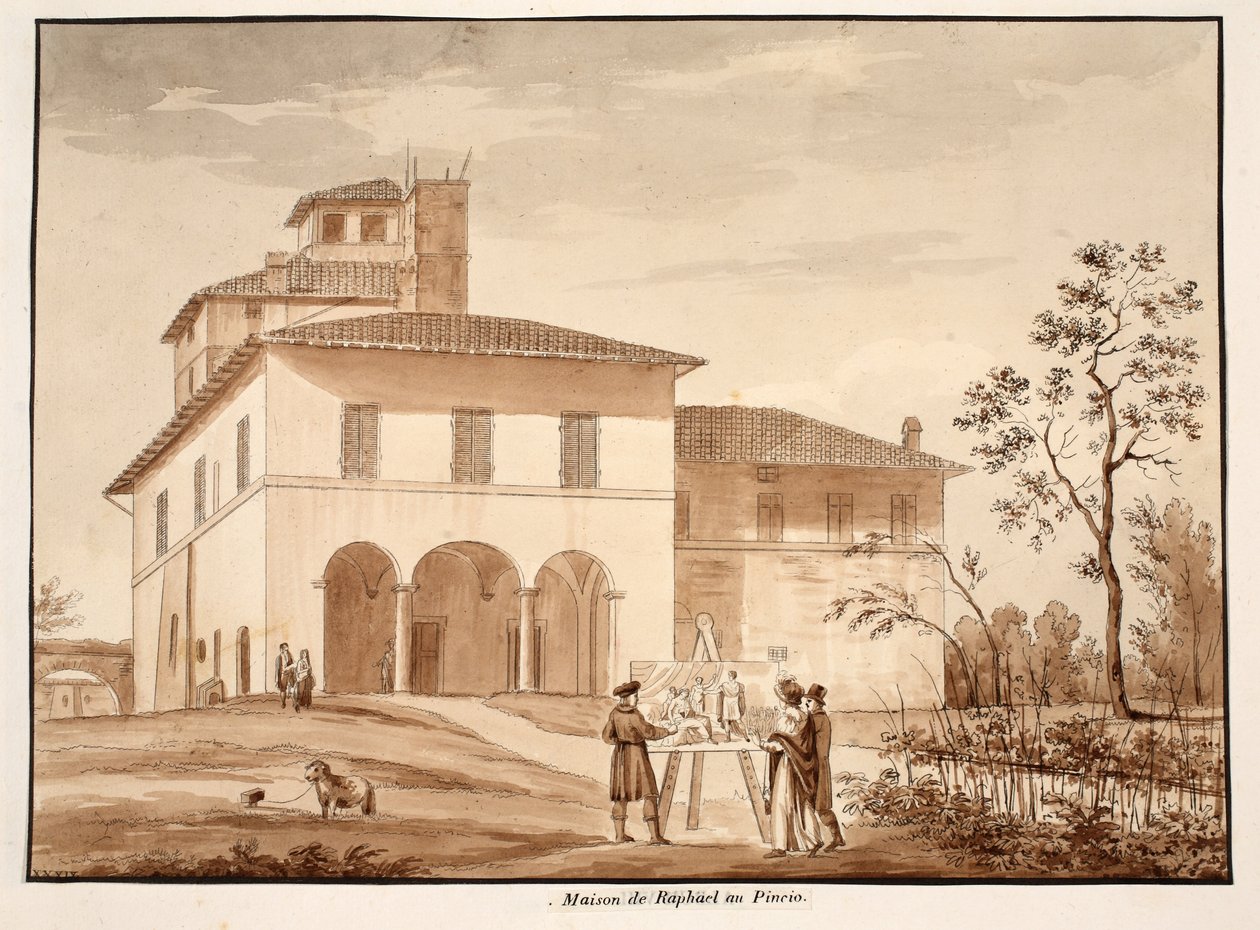 Dom Rafaela na Pincio, 1833 (akwaforta z brązową lawiną) autorstwa Agostino Tofanelli
