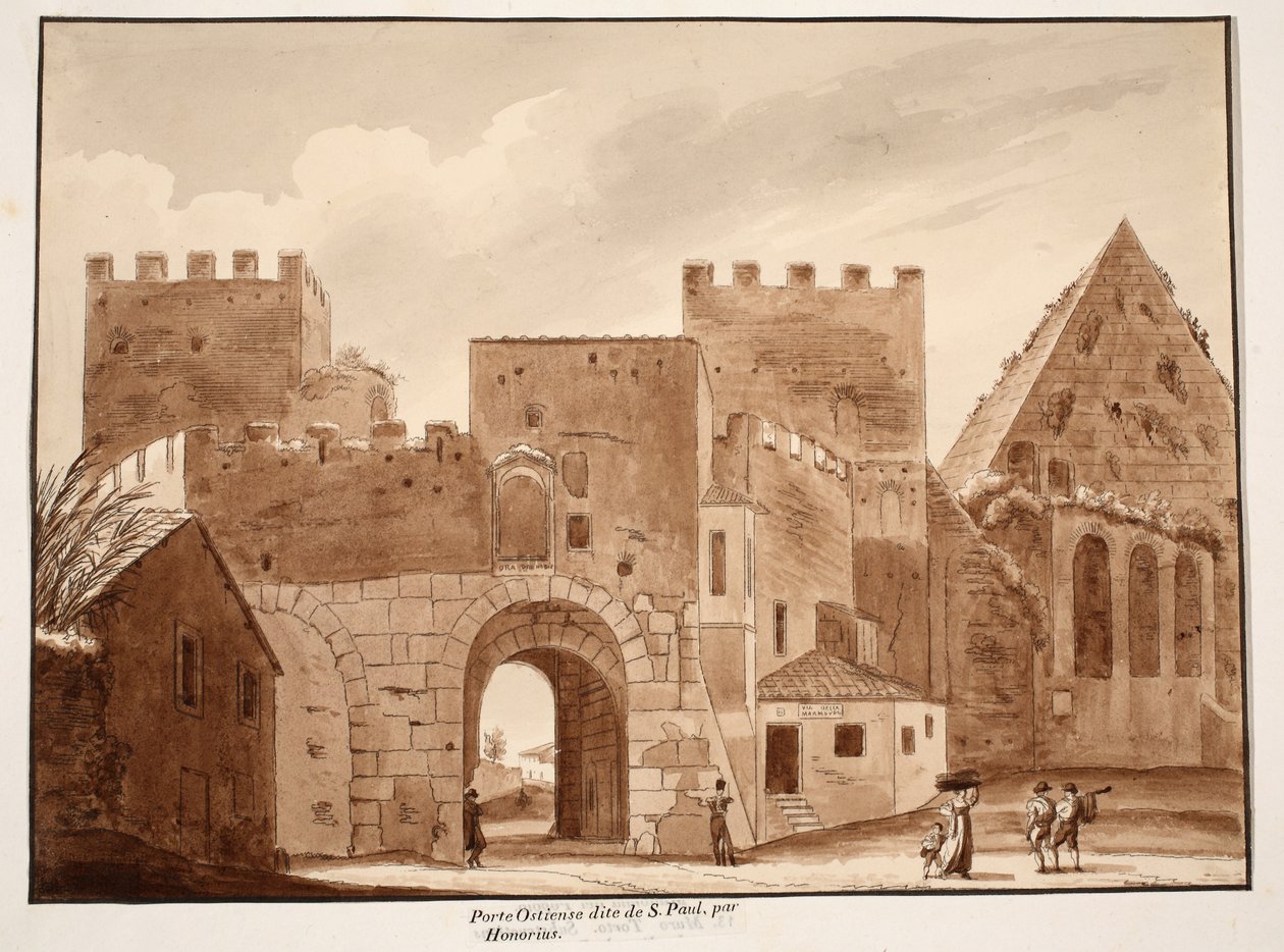 Porta Ostiensis lub San Paolo, zbudowana przez Honoriusza, 1833 (trawiona z brązową lawiną) autorstwa Agostino Tofanelli