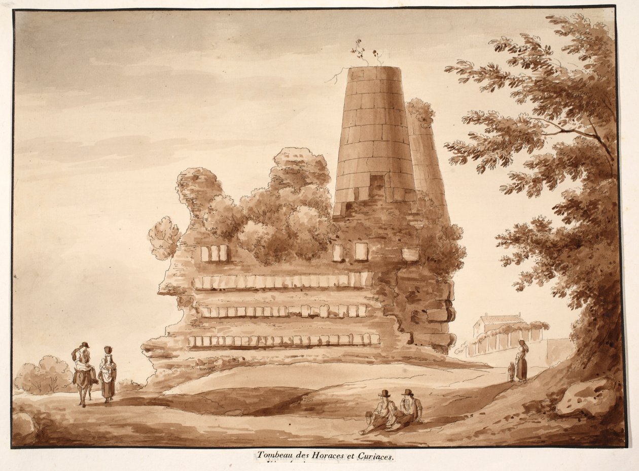 Grobowiec Horatii i Curiatii, 1833 (akwaforta z brązową farbą) autorstwa Agostino Tofanelli