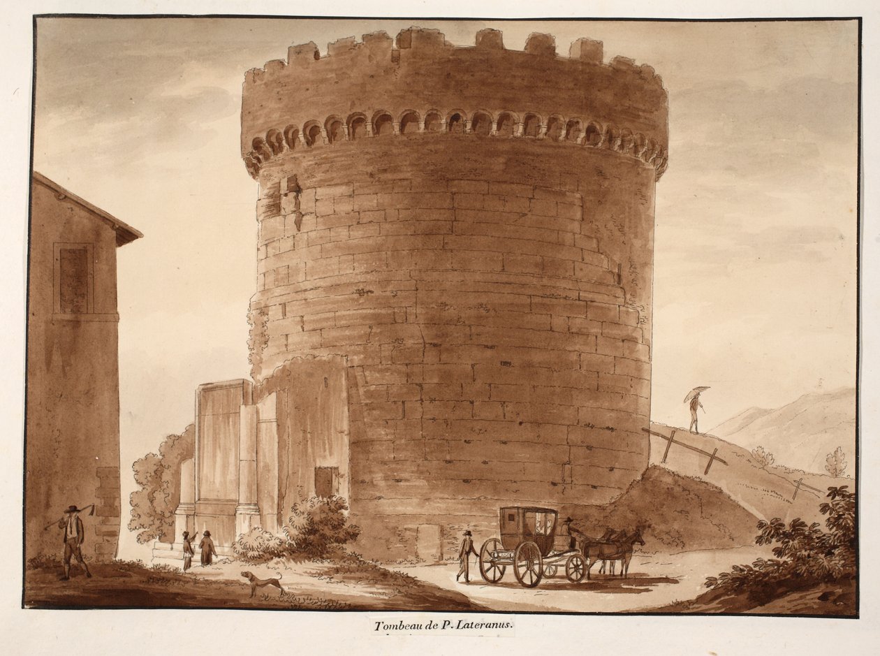 Grobowiec Horatii i Kuriatów, 1833 (akwaforta z brązową lawiną) autorstwa Agostino Tofanelli
