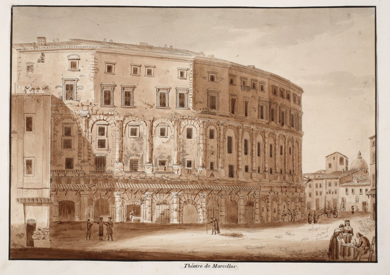 Teatr Marcellusa, 1833 (akwaforta z brązowym lawowaniem) autorstwa Agostino Tofanelli