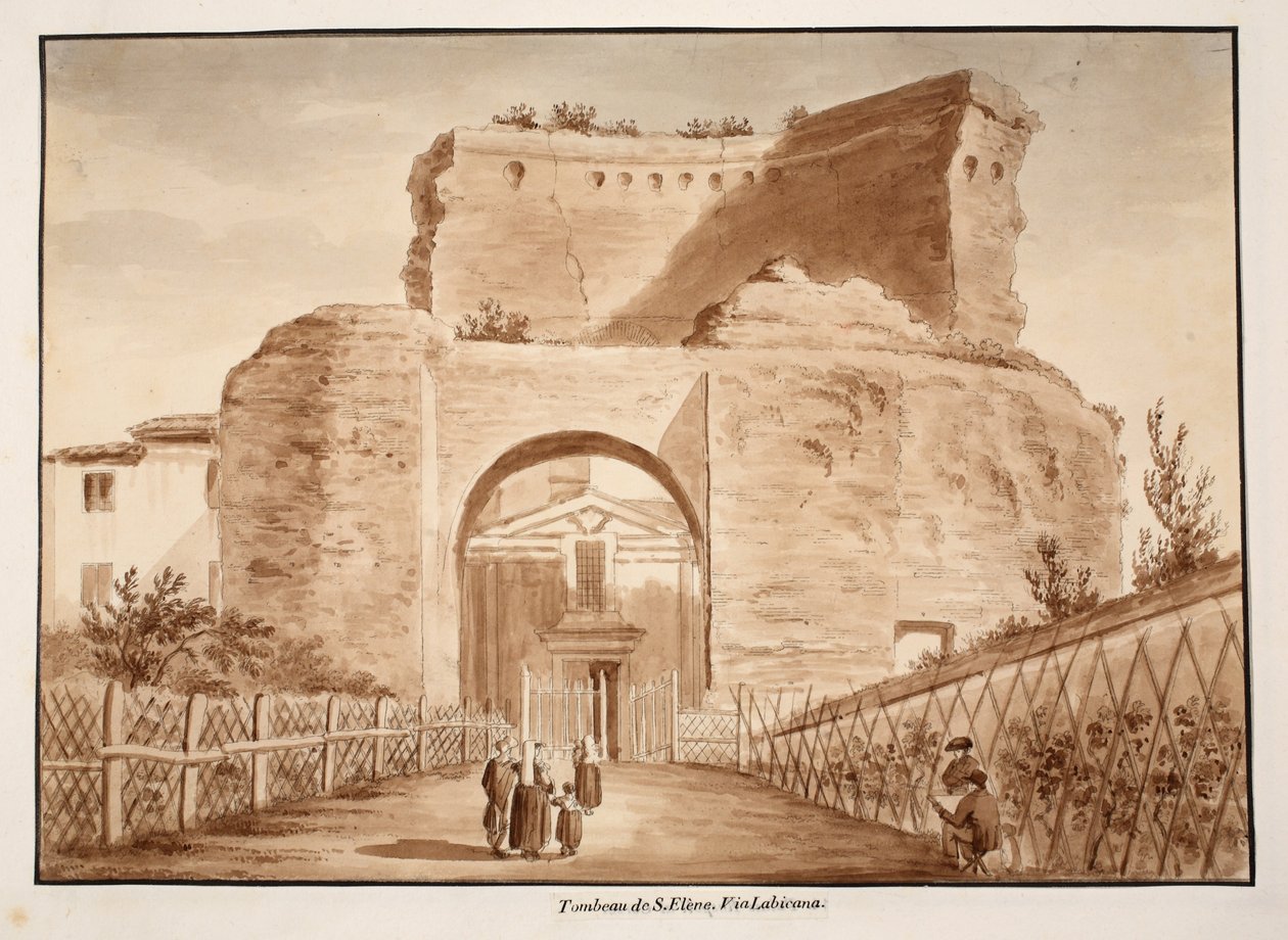 Grób Świętej Heleny, Via Labicana, 1833 (akwaforta z brązową lawiną) autorstwa Agostino Tofanelli