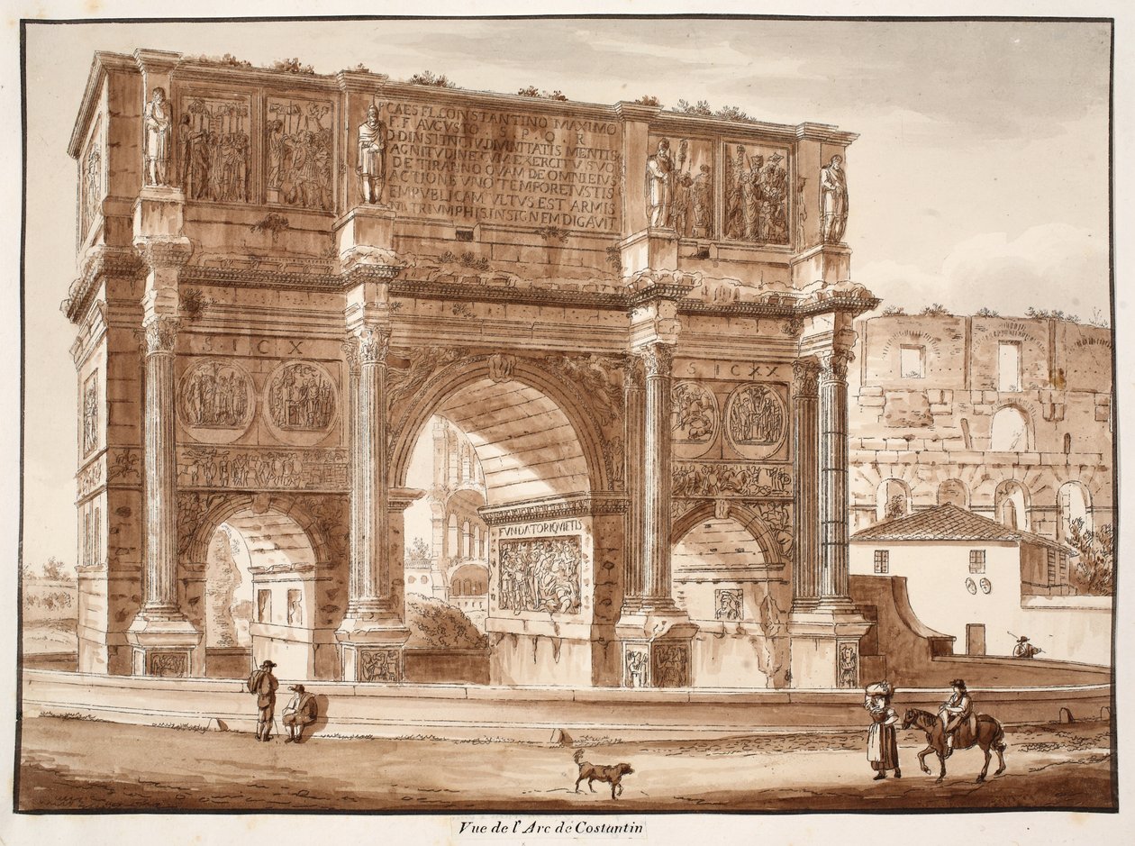Widok Łuku Konstantyna, 1833 (akwaforta z brązową lawiną) autorstwa Agostino Tofanelli