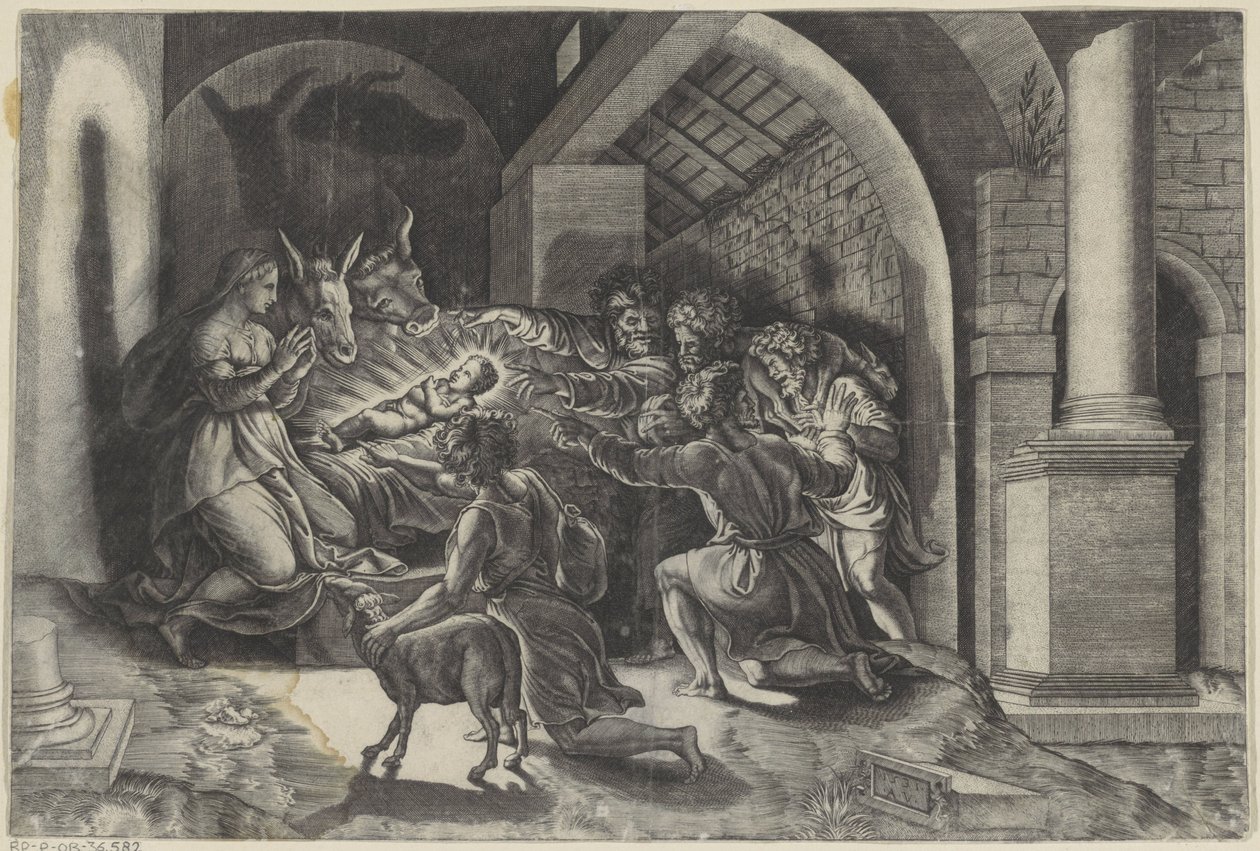 Adoracja pasterzy autorstwa Agostino Veneziano