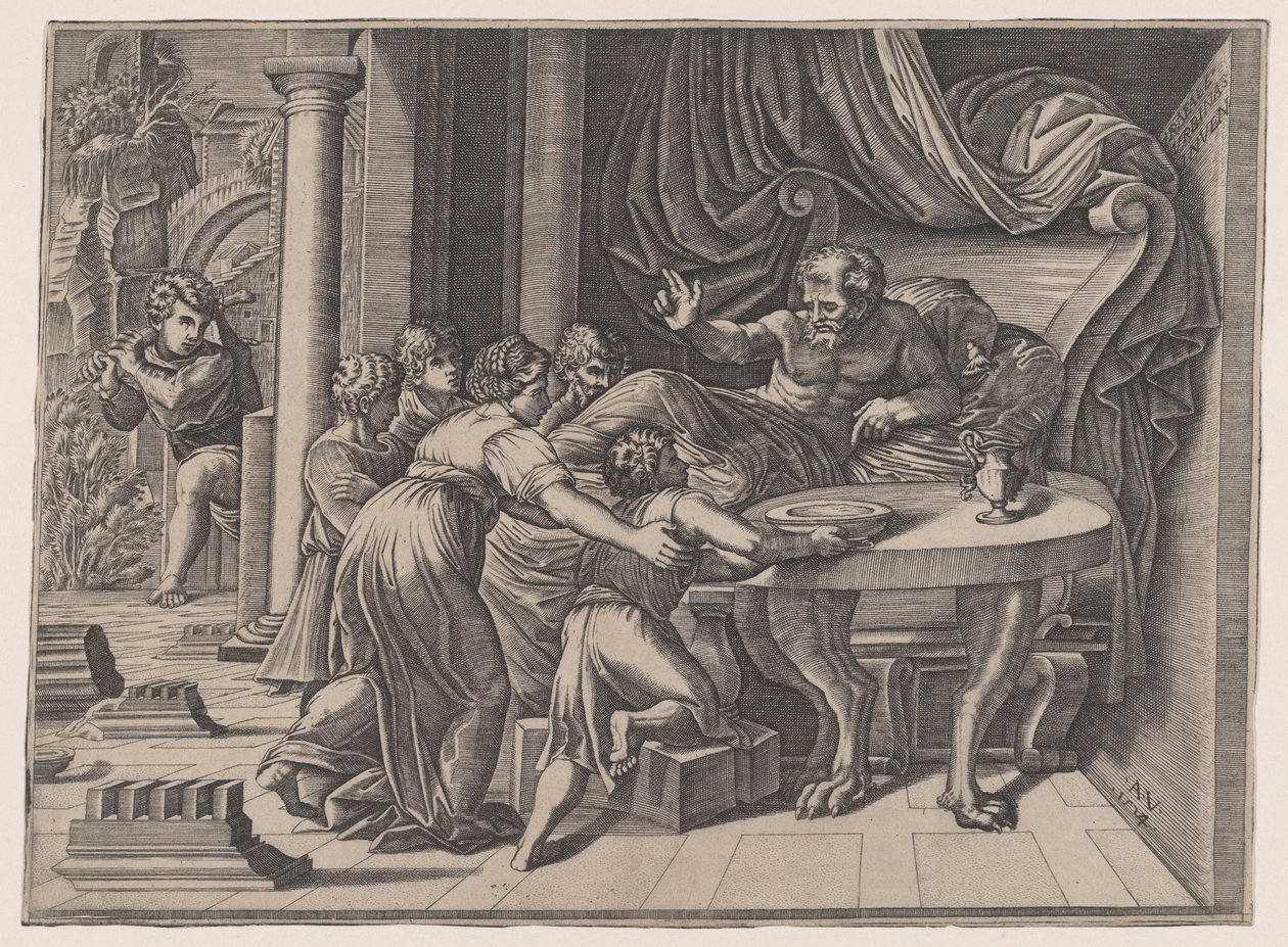 Izaak błogosławi Jakuba, 1524. autorstwa Agostino Veneziano