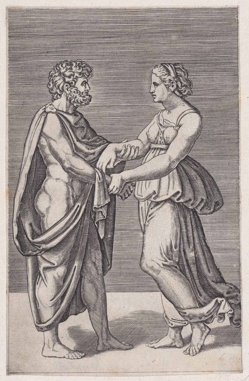 Mężczyzna i kobieta trzymający się za ręce, 1516-17. autorstwa Agostino Veneziano