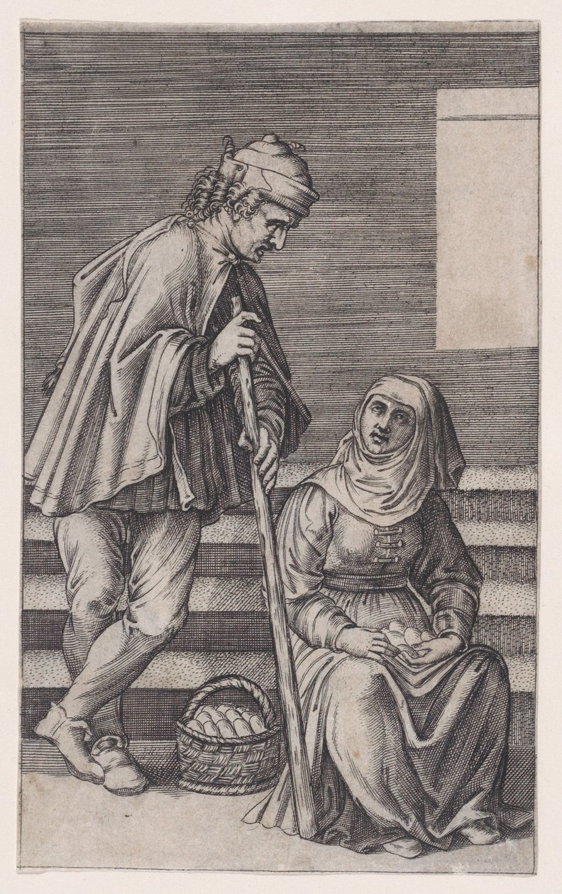 Chłop i kobieta z jajkami, ca. 1514-36. autorstwa Agostino Veneziano