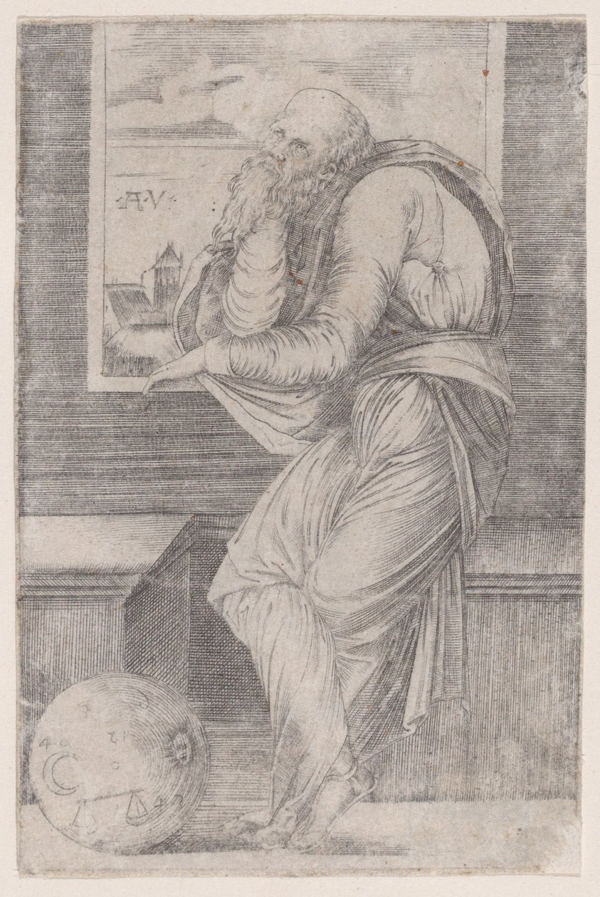 Filozof siedzący przy oknie, ca. 1514-36., ca. 1514-36. autorstwa Agostino Veneziano