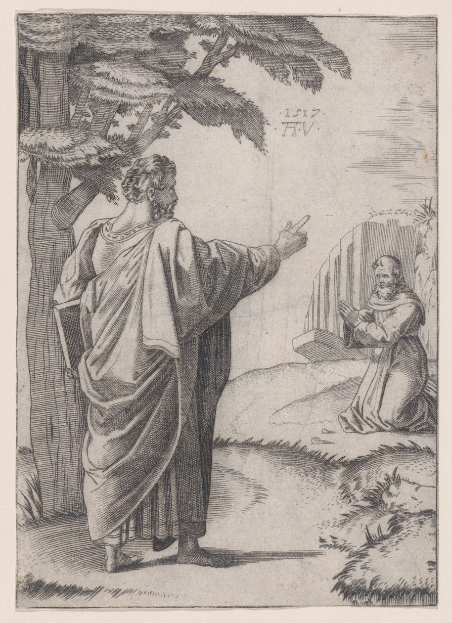 św. Paweł i franciszkanin, dat. 1517. autorstwa Agostino Veneziano