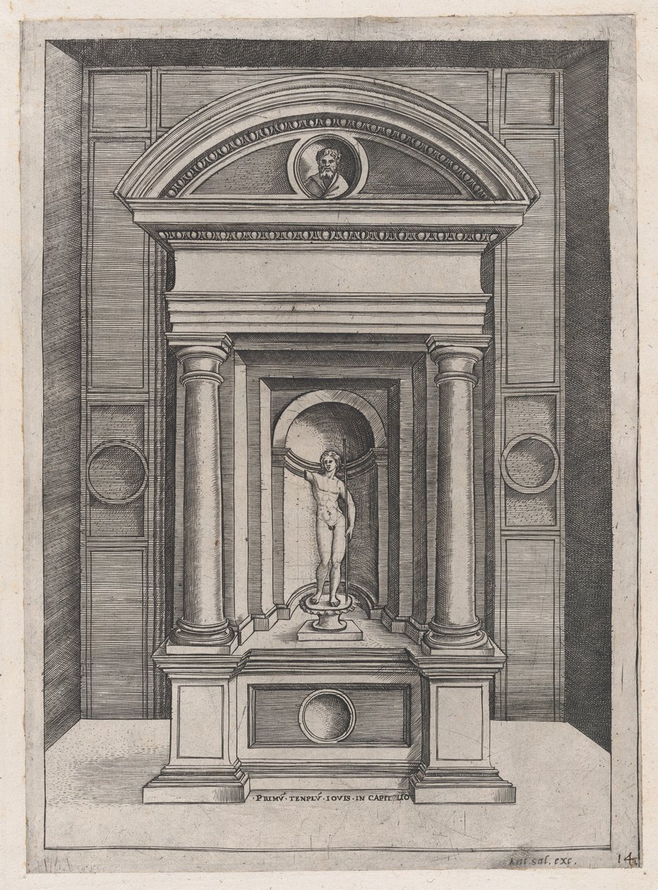 Lustro rzymskiej świetności: Ołtarz Jowisza w najstarszej świątyni na C..., ca. 1514-36. autorstwa Agostino Veneziano.
