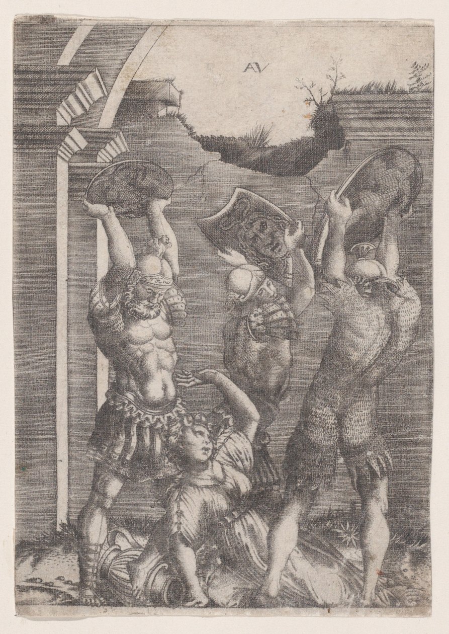 Tarpeia Zmiażdżona przez Sabinów, ca. 1514-3 autorstwa Agostino Veneziano